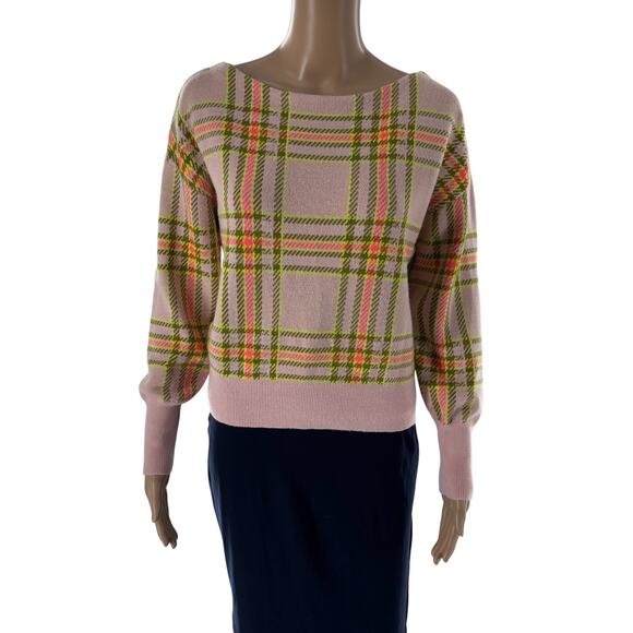 Anthropologie Maeve Pink Plaid Boat Neck Sweater - Picture 4 of 11